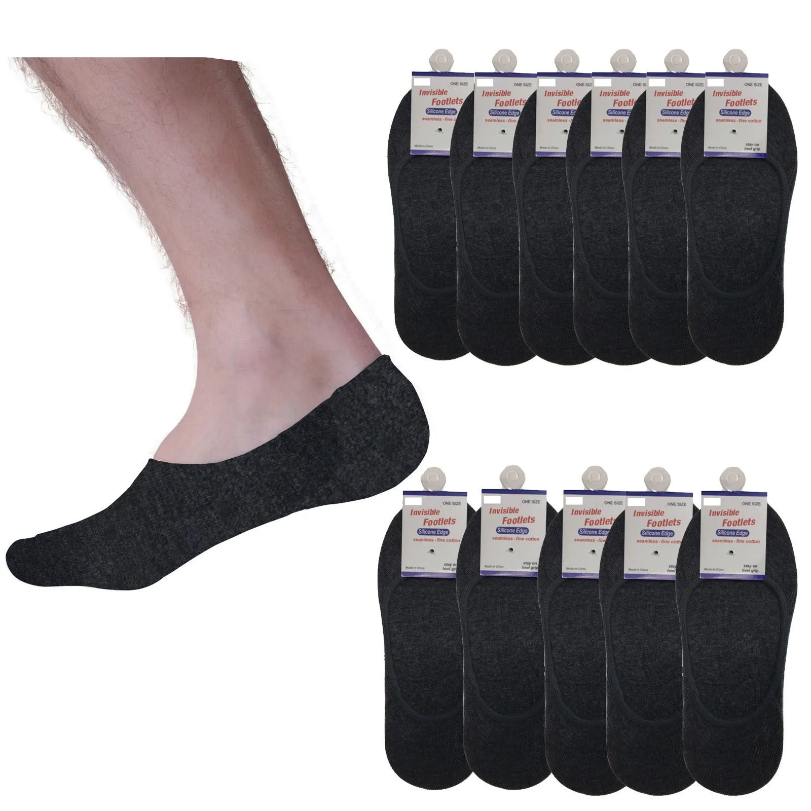 12x NO SHOW COTTON SOCKS Non Slip Heel Grip Low Cut Invisible Footlet Seamless