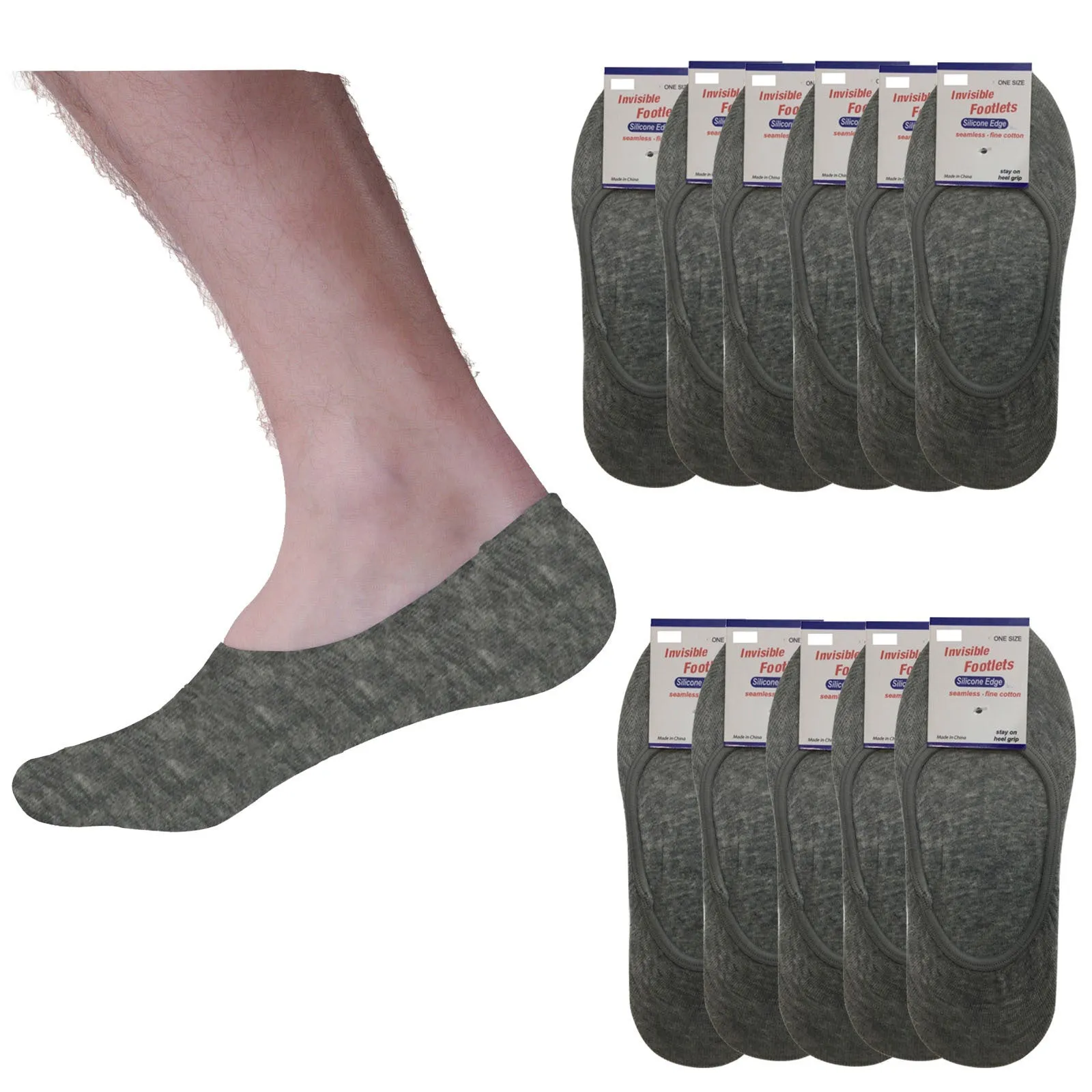 12x NO SHOW COTTON SOCKS Non Slip Heel Grip Low Cut Invisible Footlet Seamless
