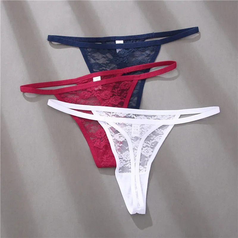 2 pack Women's Underwear Lace Panties Floral Lingerie Panties Thong G-String Pantys Perspective Intimates