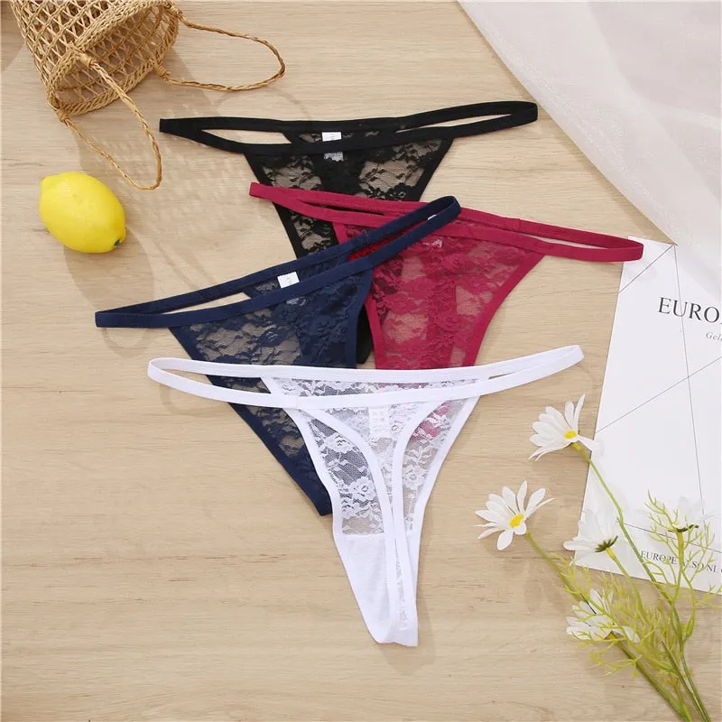2 pack Women's Underwear Lace Panties Floral Lingerie Panties Thong G-String Pantys Perspective Intimates