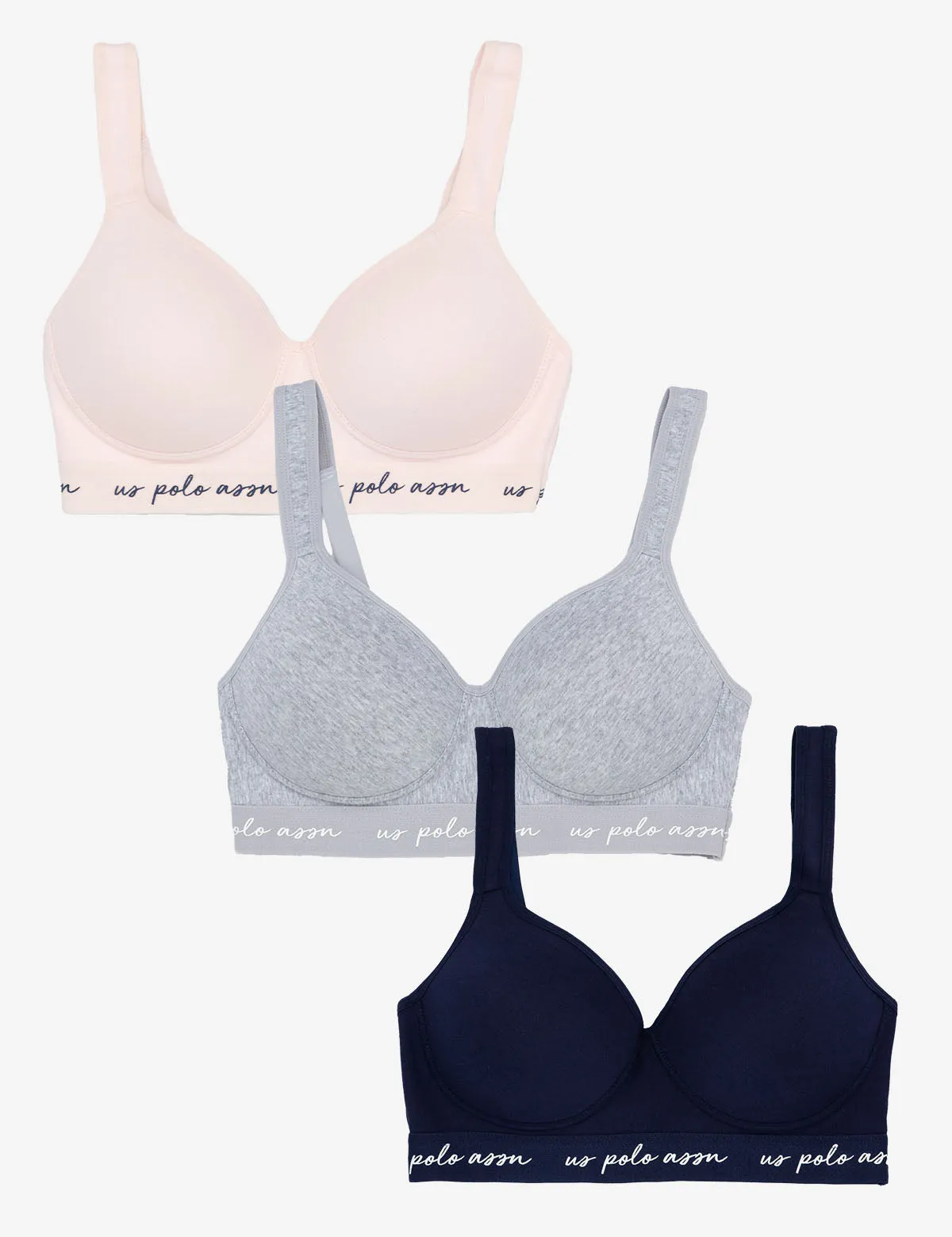 3PK MOLDED CUP CLOSED BACK BRAS WITH ADJUSTABLE STRAPS