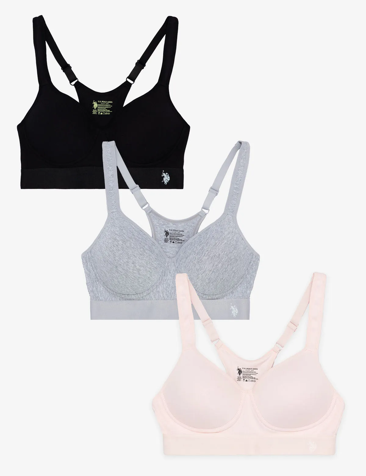 3PK MOLDED CUP RACER BACK BRAS WITH ADJUSTABLE STRAPS