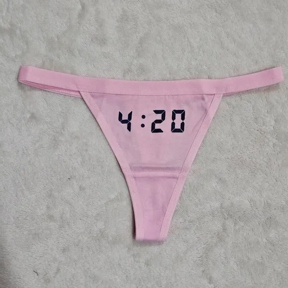 420 Thong | Pink Stretchy Black 4:20 Graphic Front Cotton XS-S