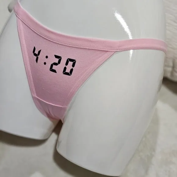 420 Thong | Pink Stretchy Black 4:20 Graphic Front Cotton XS-S