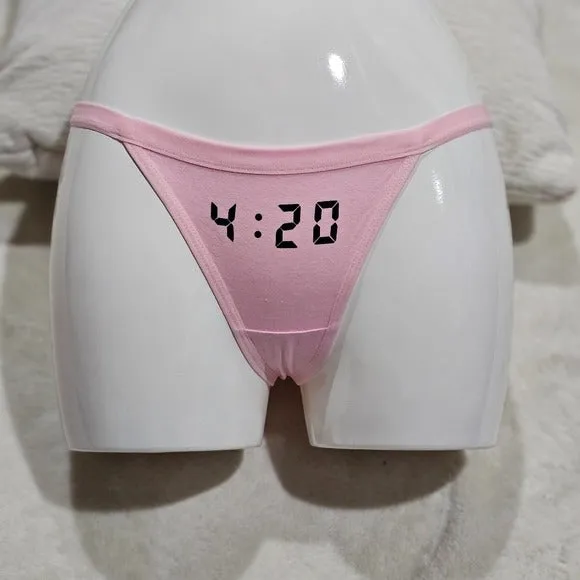 420 Thong | Pink Stretchy Black 4:20 Graphic Front Cotton XS-S