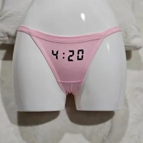 420 Thong | Pink Stretchy Black 4:20 Graphic Front Cotton XS-S
