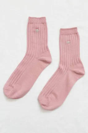Embroidered Her Socks - Pink Soda   Silver Seashell
