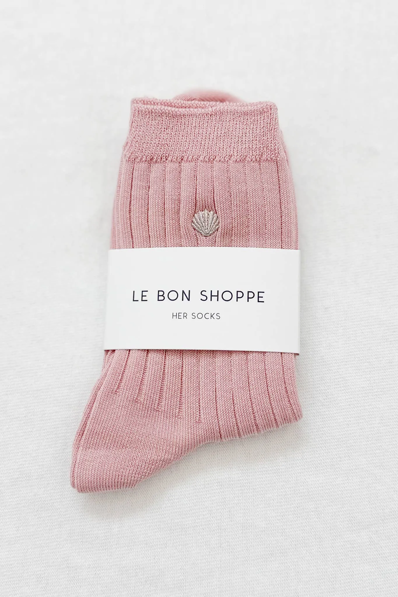 Embroidered Her Socks - Pink Soda   Silver Seashell