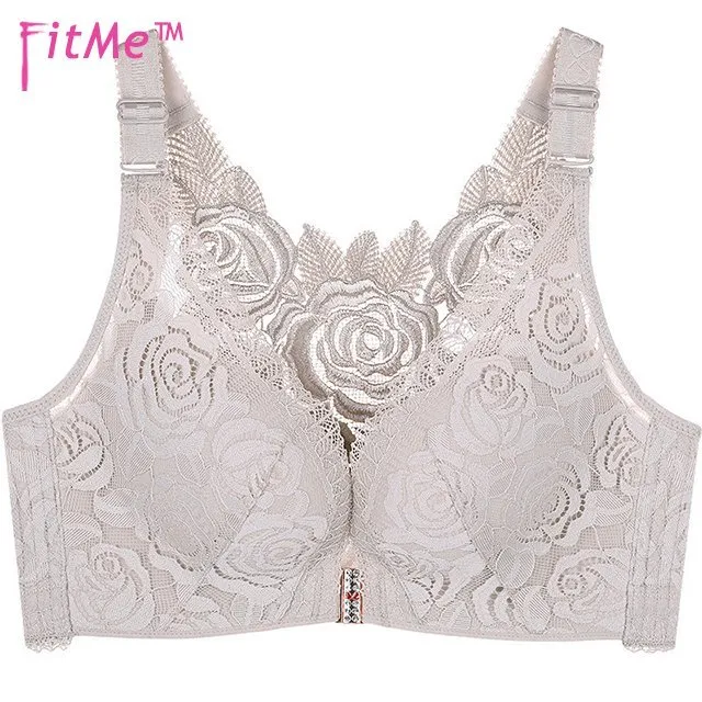 Rose Embroidery Front Closure Wirefree Bra-BLACK