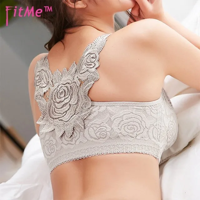 Rose Embroidery Front Closure Wirefree Bra-BLACK