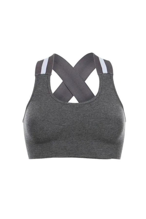 RUN & RELAX // WIDE ELASTIC BRA - DARK GREY MELANGE