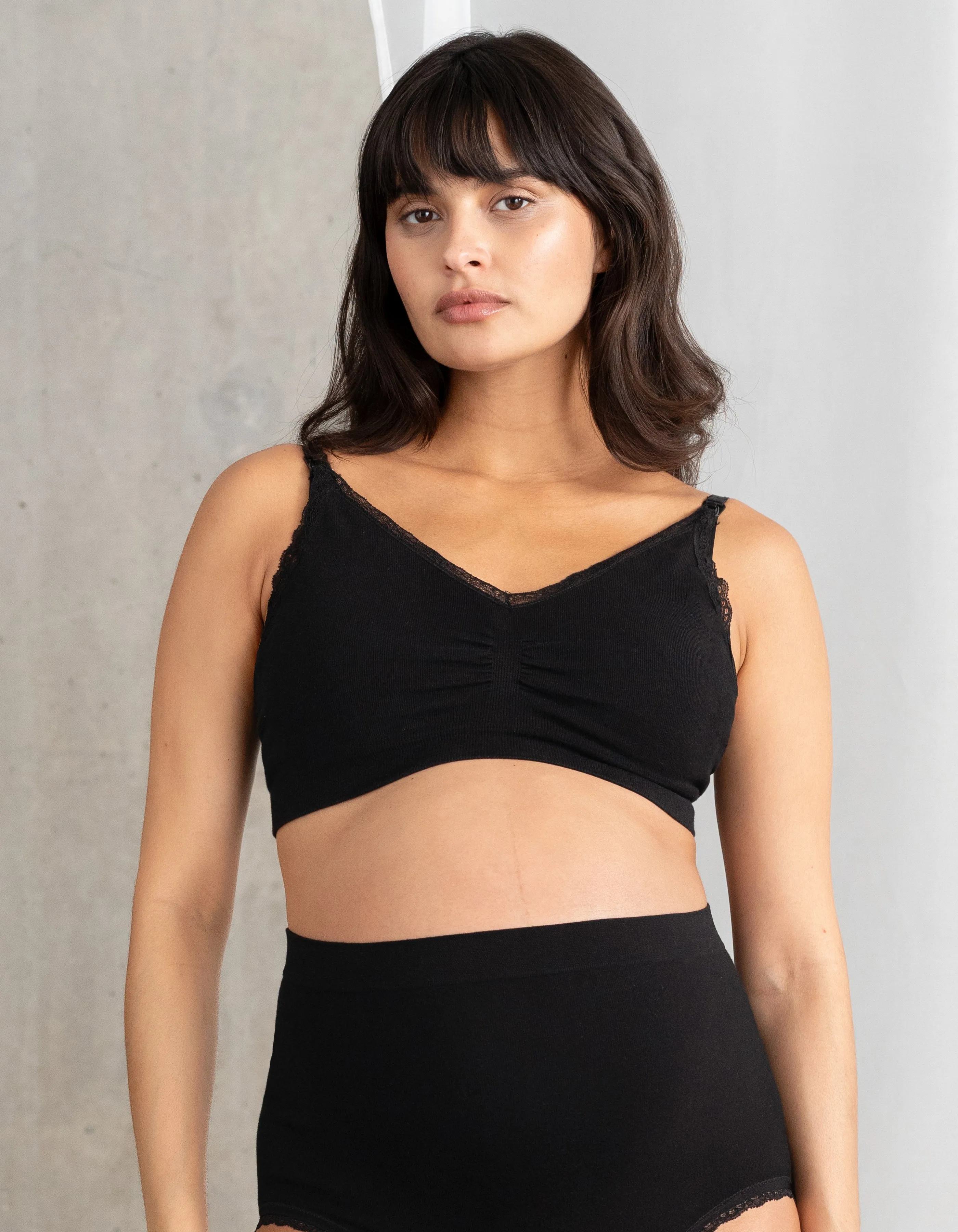 Twin Pack Cotton-Blend Lace Trim Nursing Bras – Black