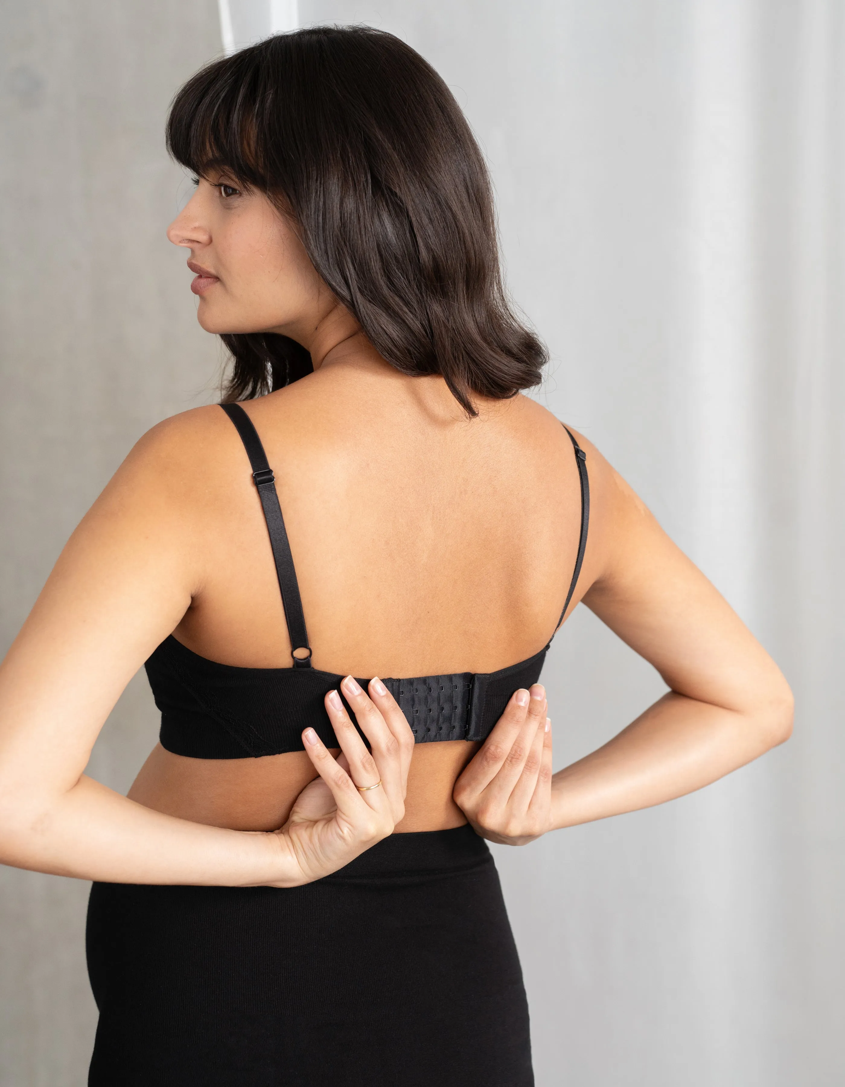 Twin Pack Cotton-Blend Lace Trim Nursing Bras – Black