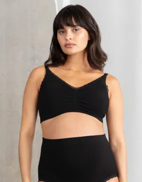 Twin Pack Cotton-Blend Lace Trim Nursing Bras – Black