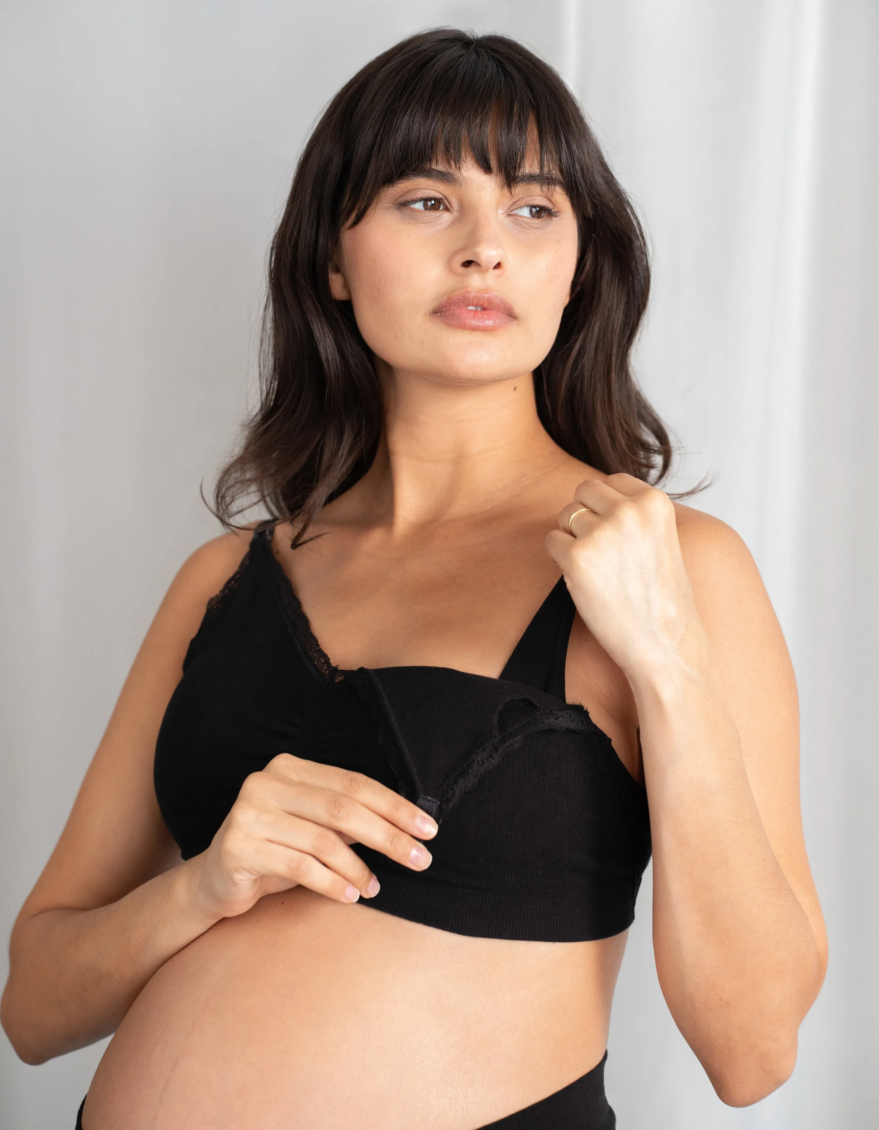 Twin Pack Cotton-Blend Lace Trim Nursing Bras – Black